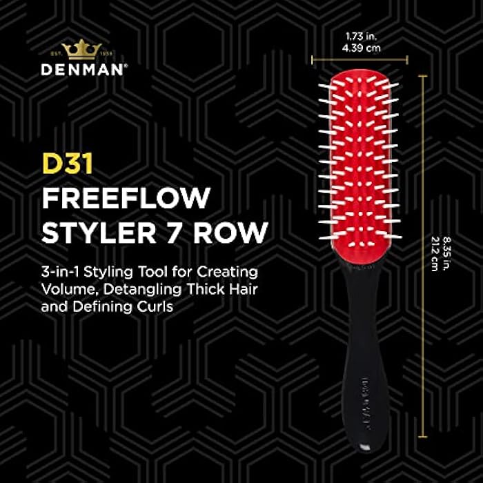Denman Free Flow Wide Spaced Pins 7 Row Hair Styling Brush - 3-in-1 Styling Tool for Creating Volume, Detangling Thick Hair and Defining Curls, D31 - Image 2